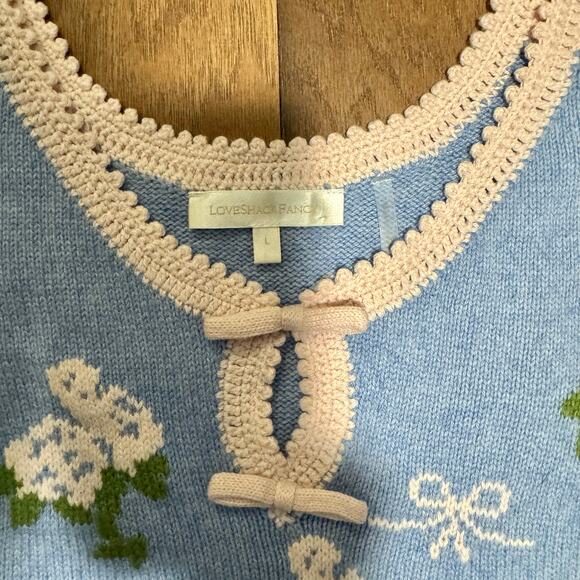 LoveShackFancy Lopez Mini Sweater Dress in Periwinkle Orchard Size L - Picture 3 of 4